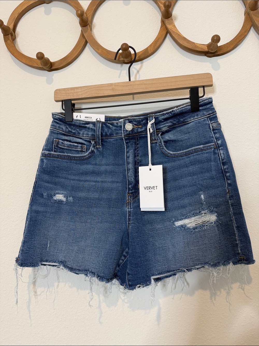 Vervet by Flying Monkey Rebecca Washed Blue Distressed Denim Shorts NWT